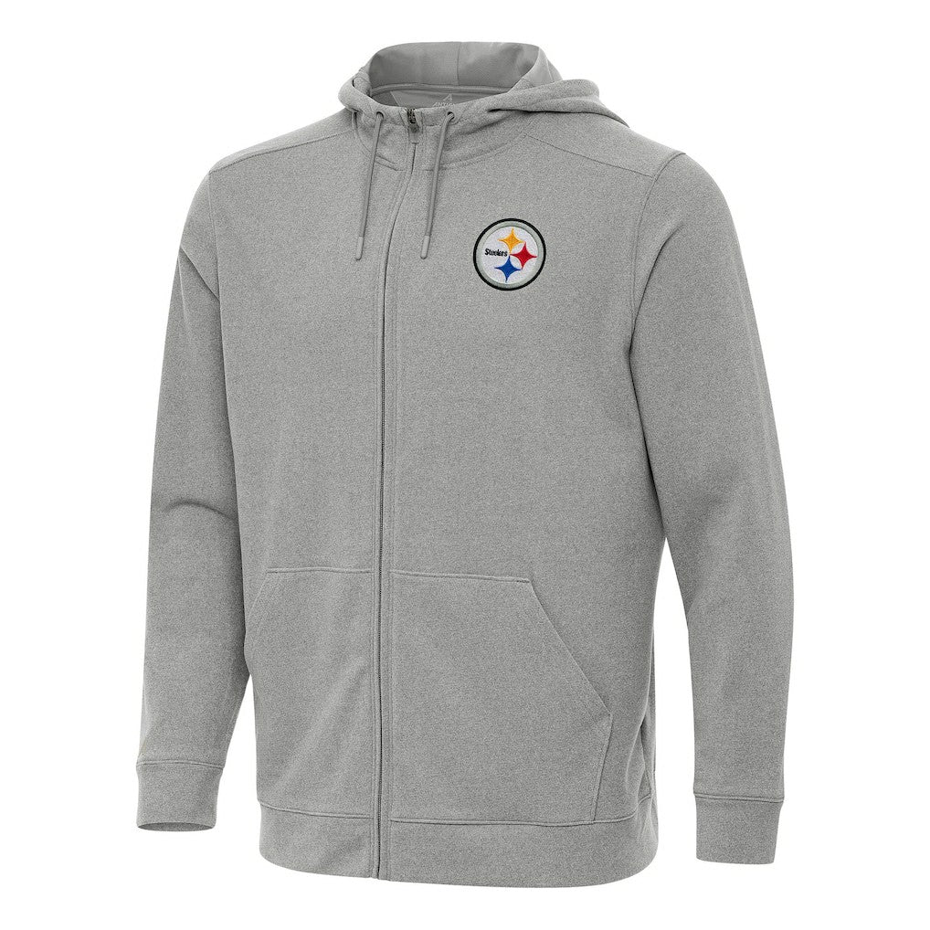 Pittsburgh Steelers Antigua Effortless Full-Zip Hoodie Heather Gray - NFL