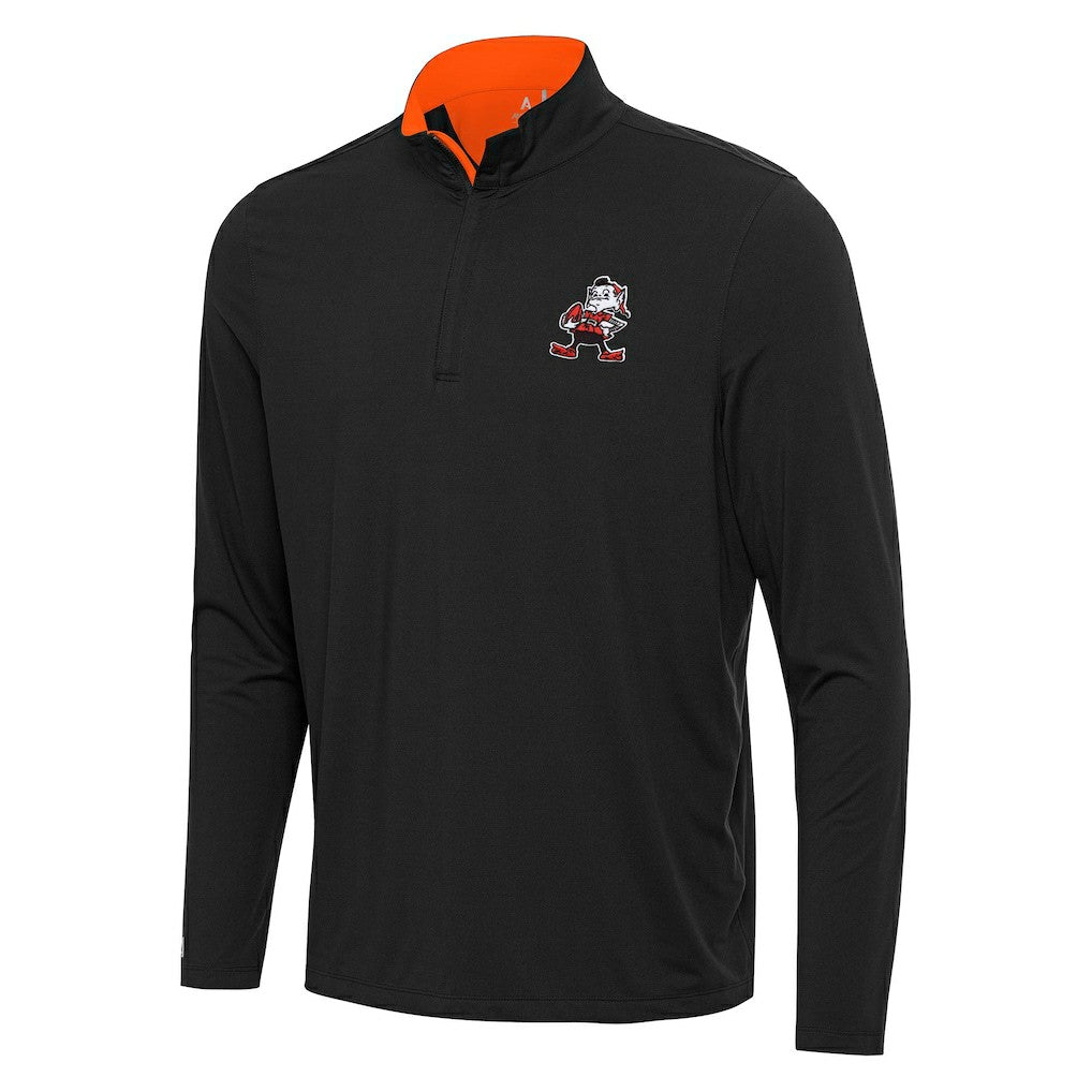 Cleveland Browns Antigua Content Quarter-Zip Pullover Top Black/Orange - NFL