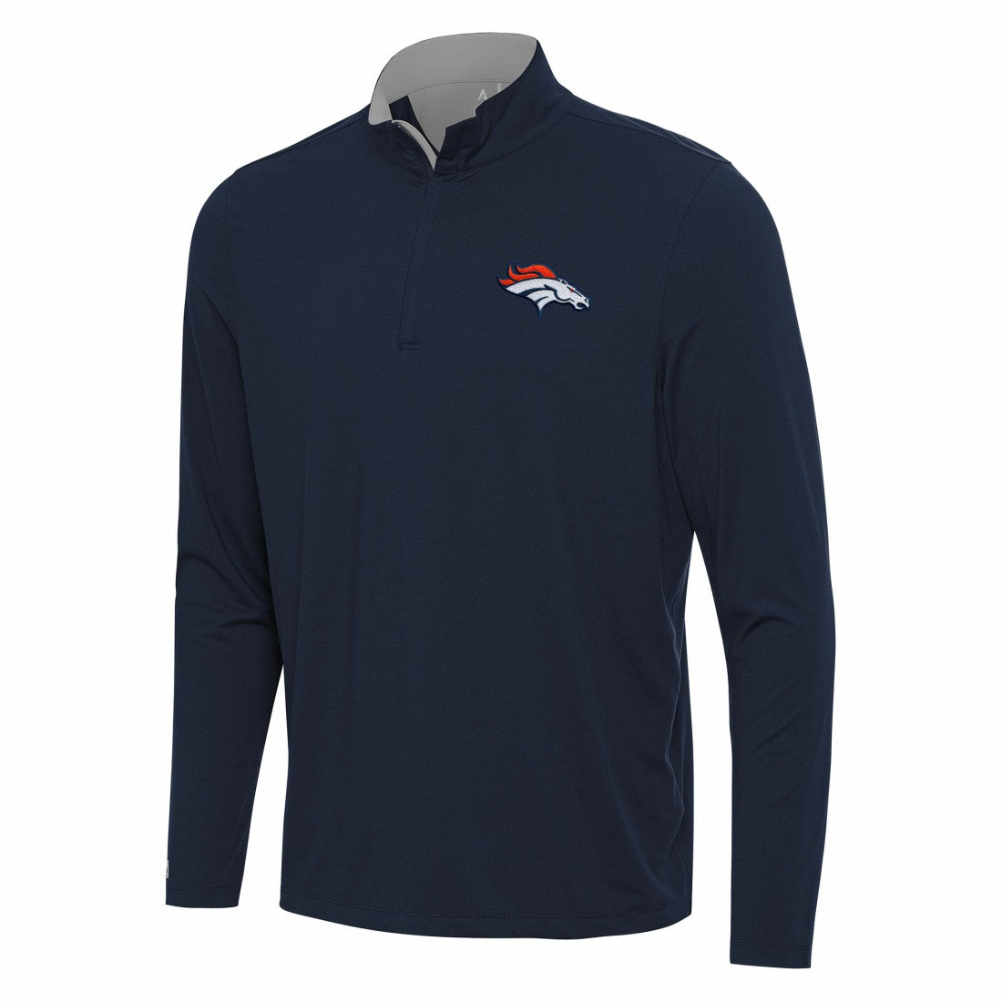 Denver Broncos Antigua Content Quarter-Zip Pullover Top Navy/Gray - NFL