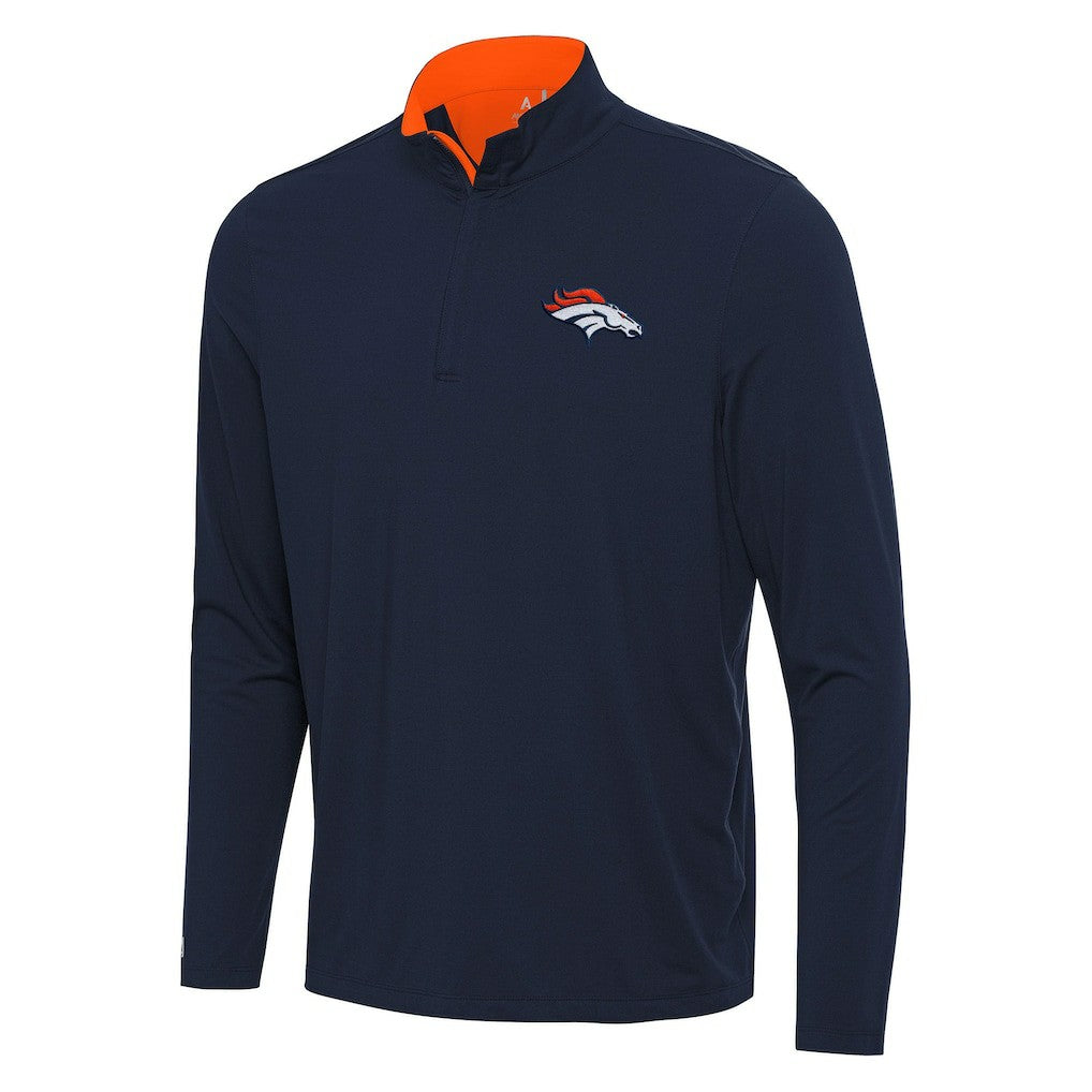 Denver Broncos Antigua Content Quarter-Zip Pullover Top Navy/Orange - NFL