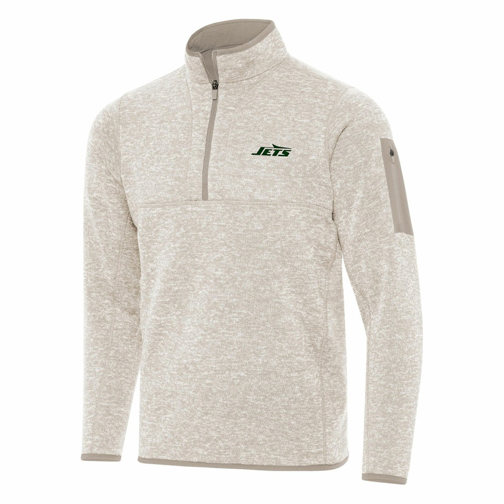 New York Jets Antigua Fortune Quarter-Zip Pullover Jacket Oatmeal - NFL