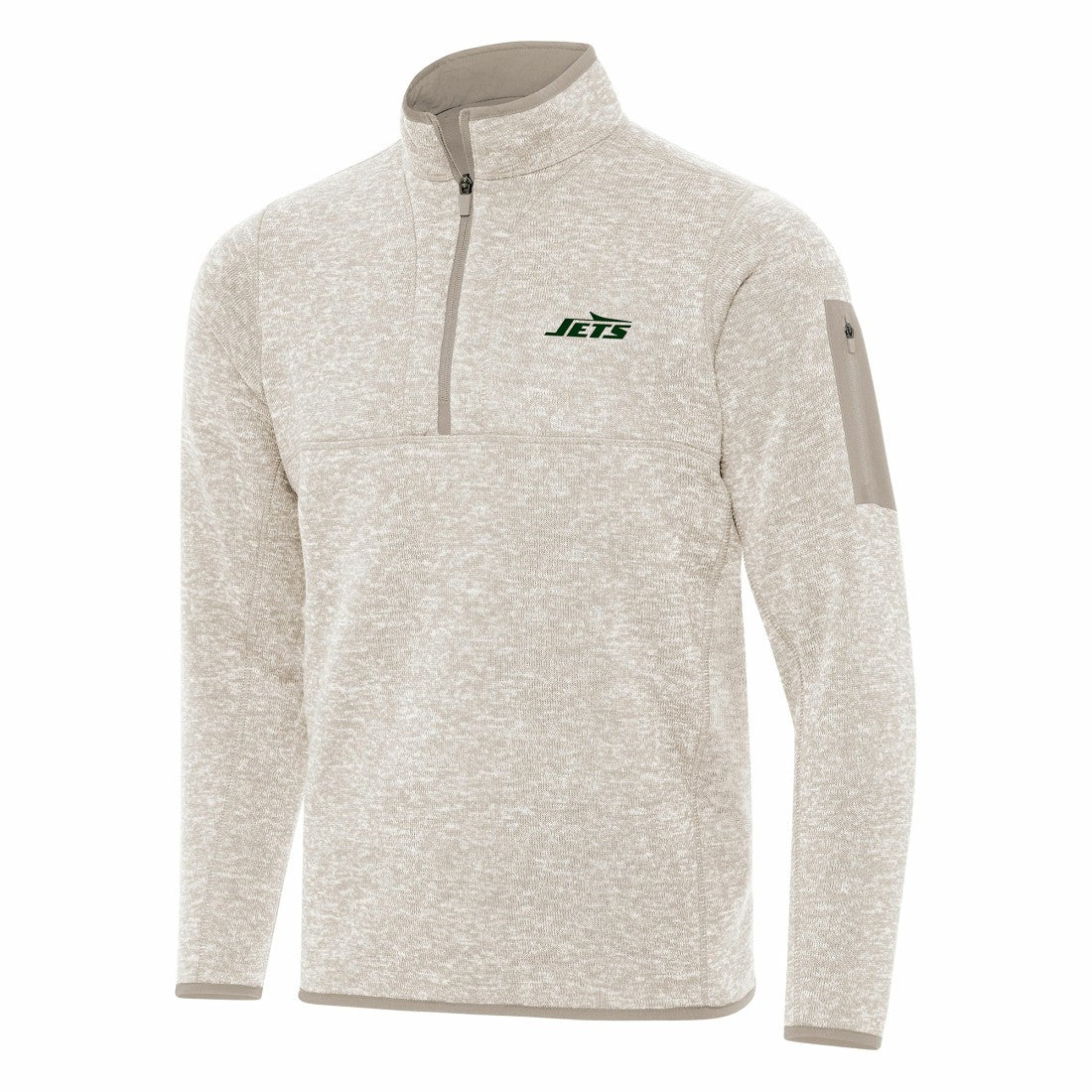 New York Jets Antigua Fortune Quarter-Zip Pullover Jacket Oatmeal - NFL