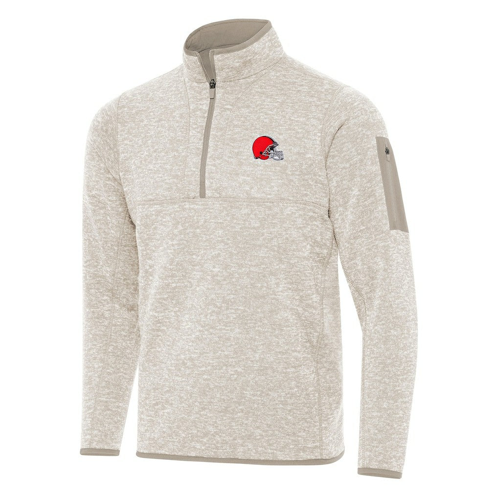 Cleveland Browns Antigua Fortune Quarter-Zip Pullover Jacket Oatmeal - NFL