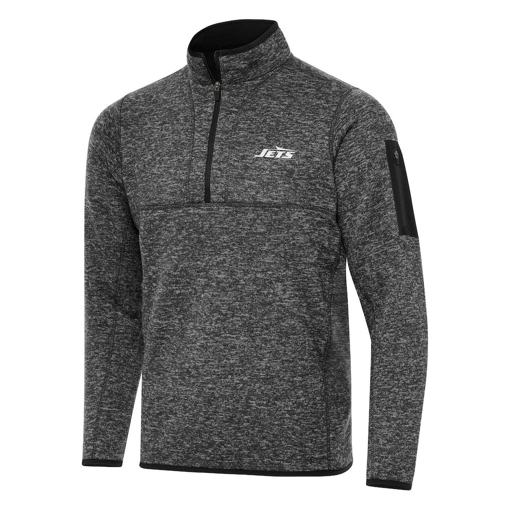 New York Jets Antigua Fortune Quarter-Zip Pullover Jacket Heather Black - NFL