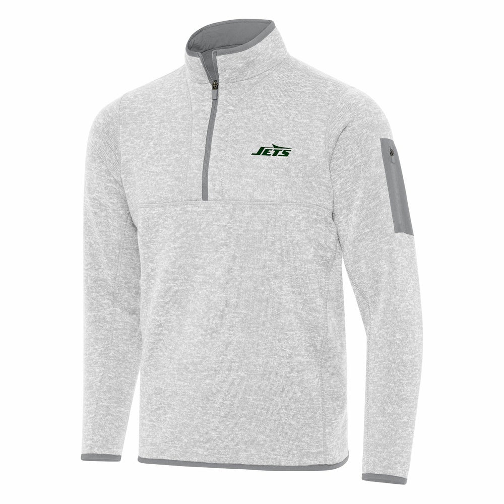New York Jets Antigua Fortune Quarter-Zip Pullover Jacket Heather Gray - NFL