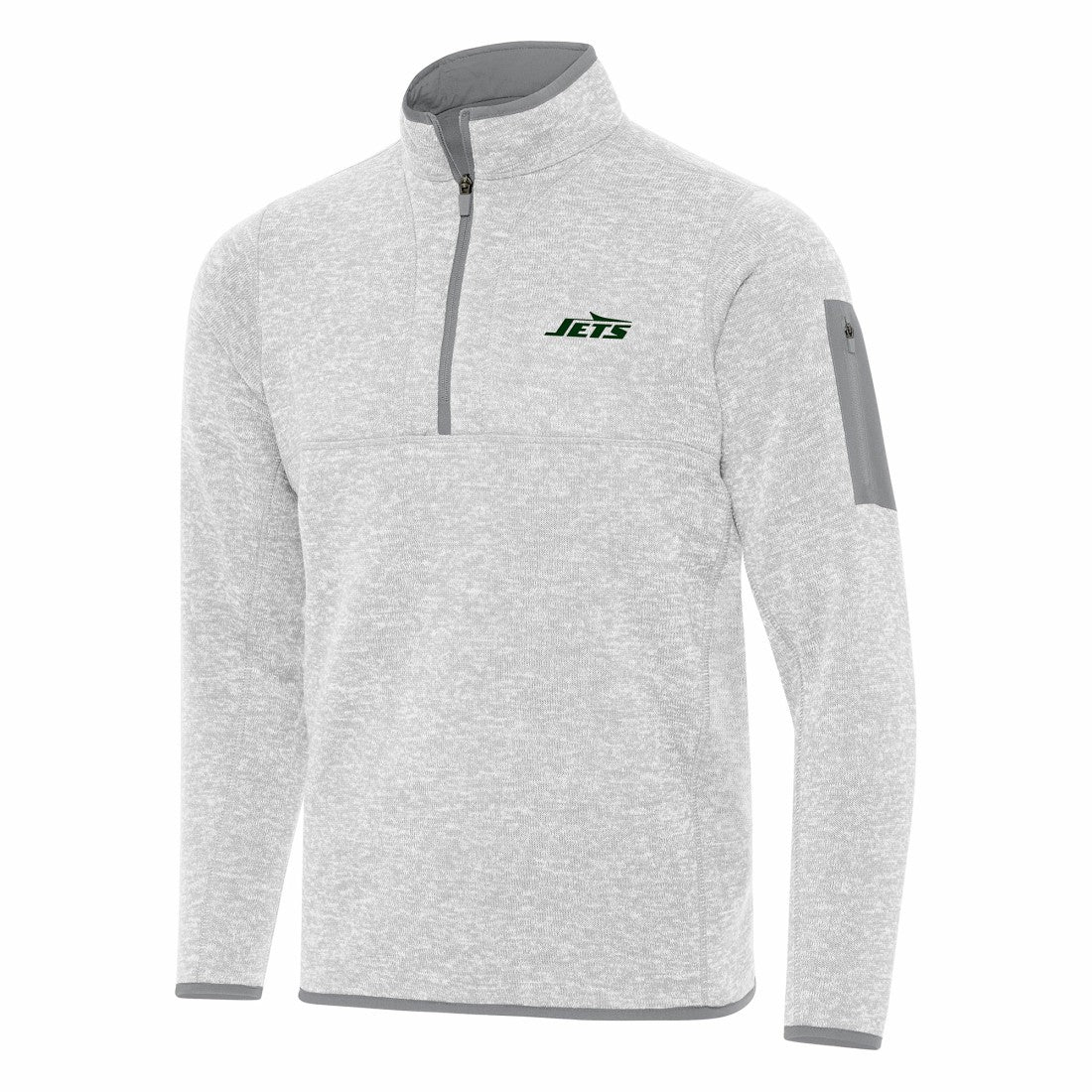 New York Jets Antigua Fortune Quarter-Zip Pullover Jacket Heather Gray - NFL