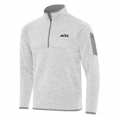 New York Jets Antigua Fortune Quarter-Zip Pullover Jacket Heather Gray - NFL