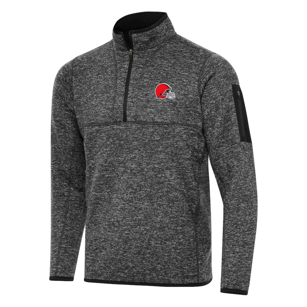 Cleveland Browns Antigua Fortune Quarter-Zip Pullover Jacket Heather Black - NFL
