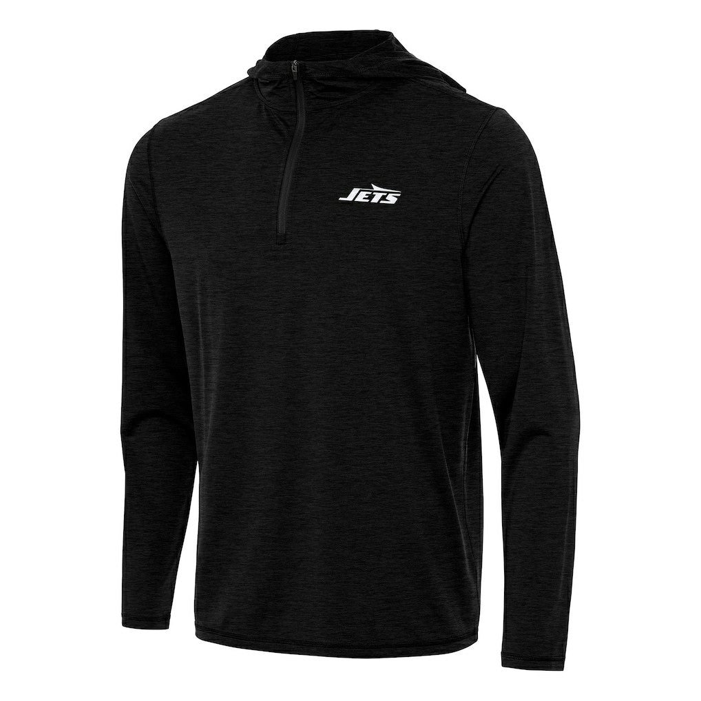 New York Jets Antigua Tidy Quarter-Zip Pullover Hoodie Heather Black - NFL