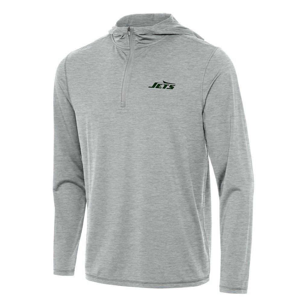 New York Jets Antigua Tidy Quarter-Zip Pullover Hoodie Heather Gray - NFL