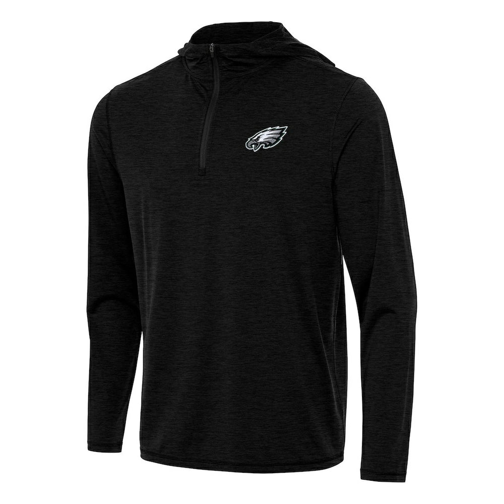 Philadelphia Eagles Antigua Tidy Quarter-Zip Pullover Hoodie Heather Black - NFL