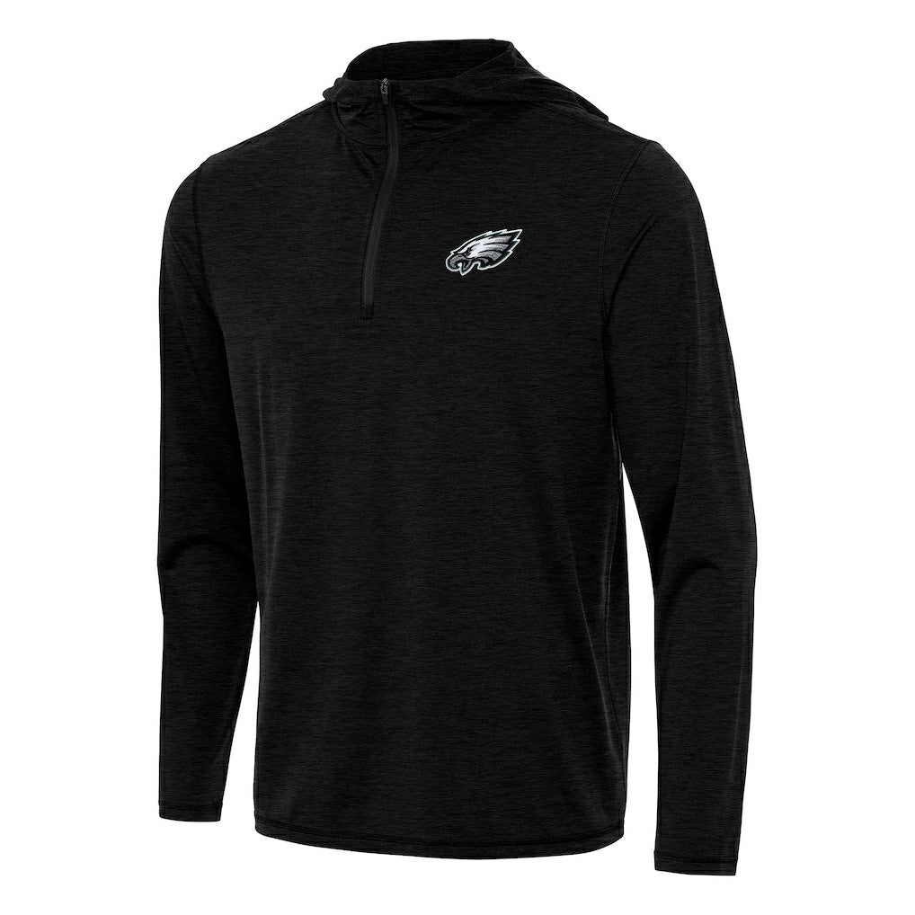 Philadelphia Eagles Antigua Tidy Quarter-Zip Pullover Hoodie Heather Black - NFL