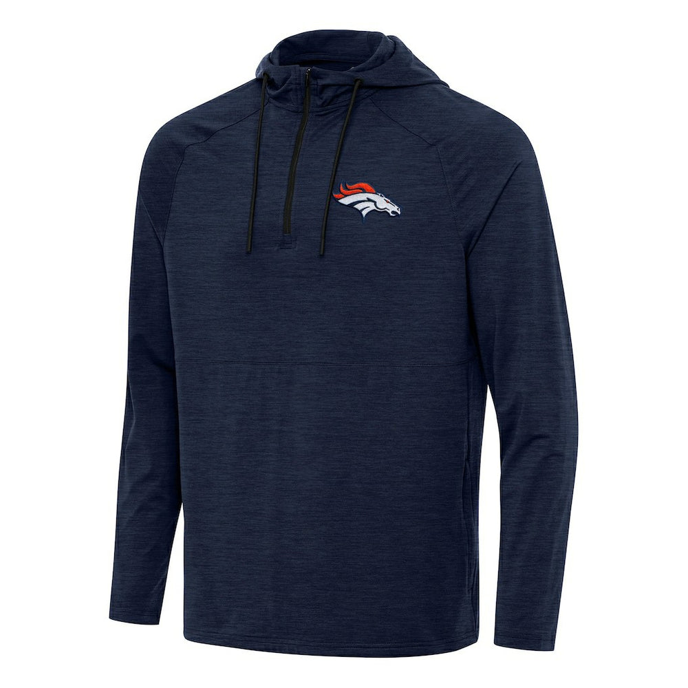 Denver Broncos Antigua Spikes Quarter-Zip Pullover Hoodie Heather Navy - NFL