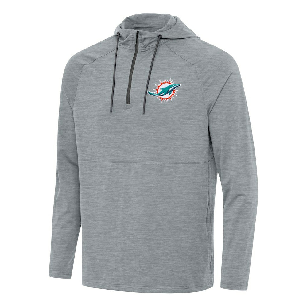 Miami Dolphins Antigua Spikes Quarter-Zip Pullover Hoodie Heather Gray - NFL