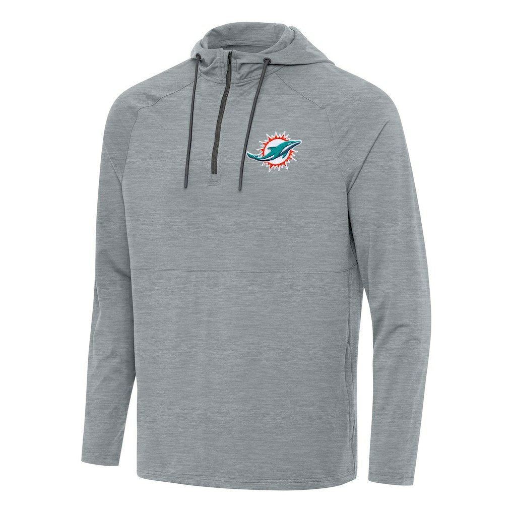 Miami Dolphins Antigua Spikes Quarter-Zip Pullover Hoodie Heather Gray - NFL