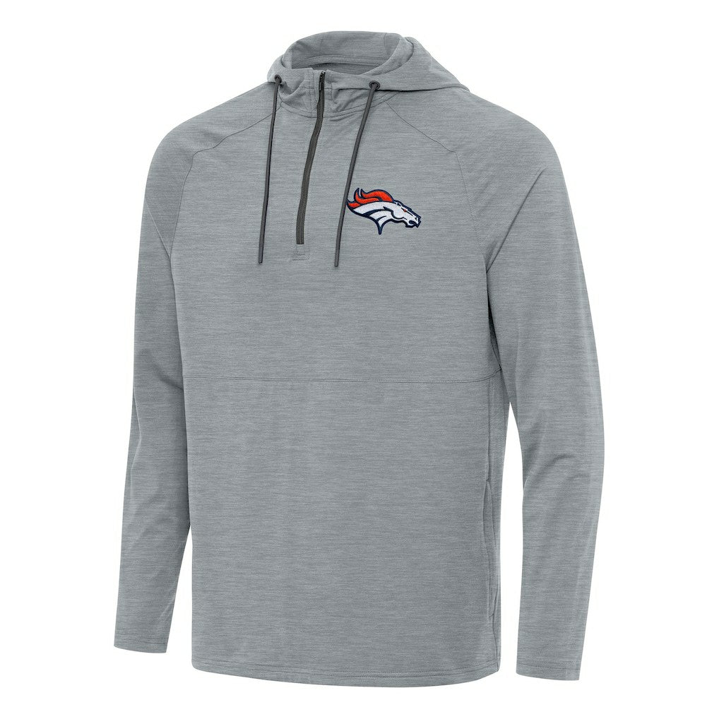 Denver Broncos Antigua Spikes Quarter-Zip Pullover Hoodie Heather Gray - NFL