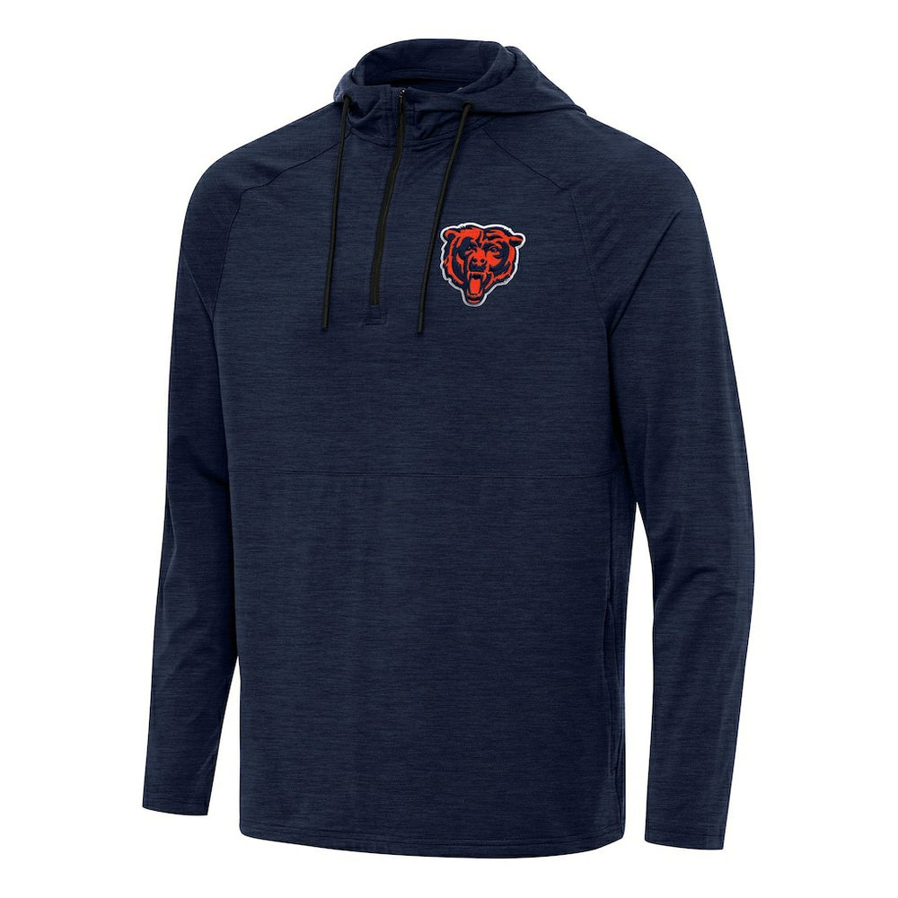 Chicago Bears Antigua Spikes Quarter-Zip Pullover Hoodie Heather Navy - NFL