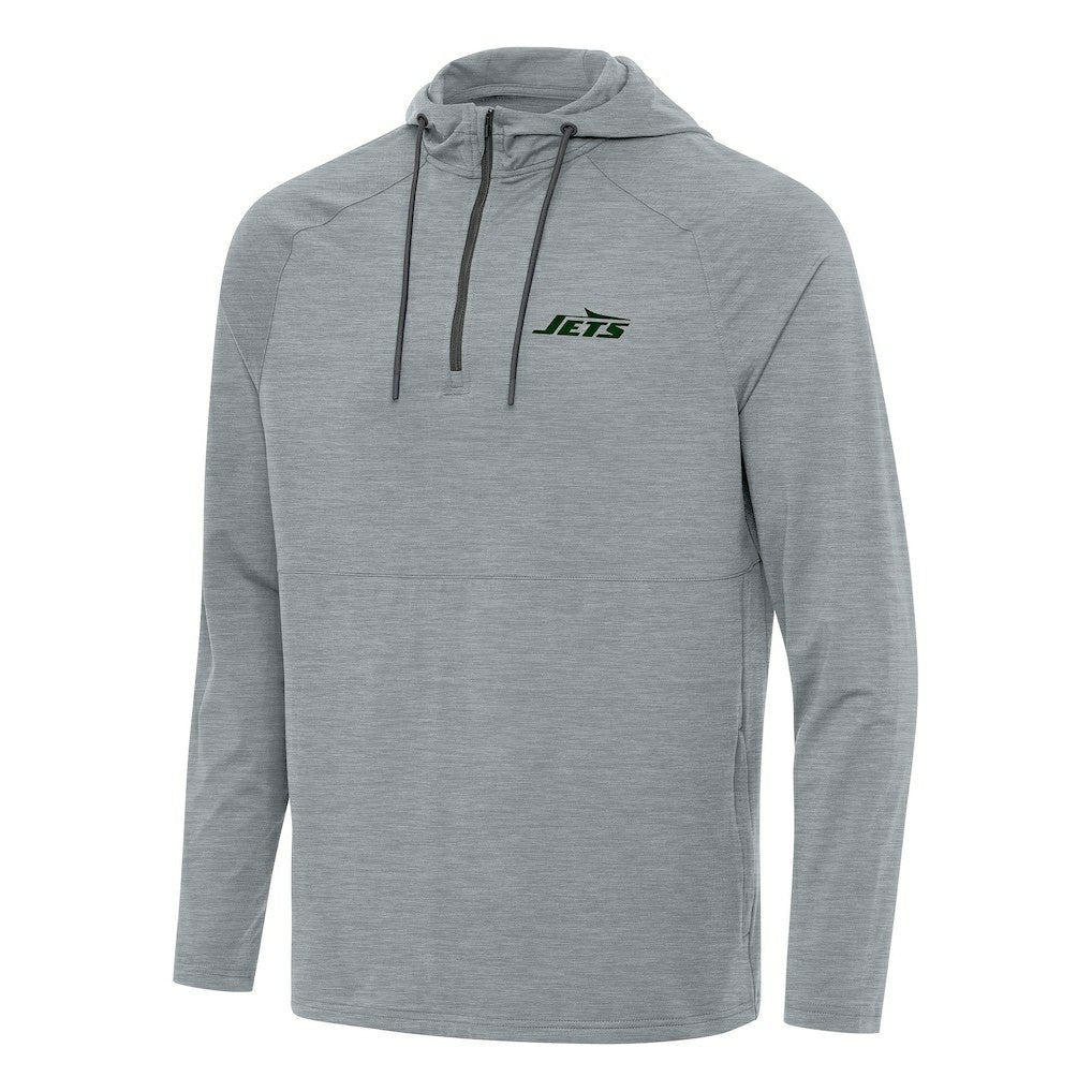 New York Jets Antigua Spikes Quarter-Zip Pullover Hoodie Heather Gray - NFL