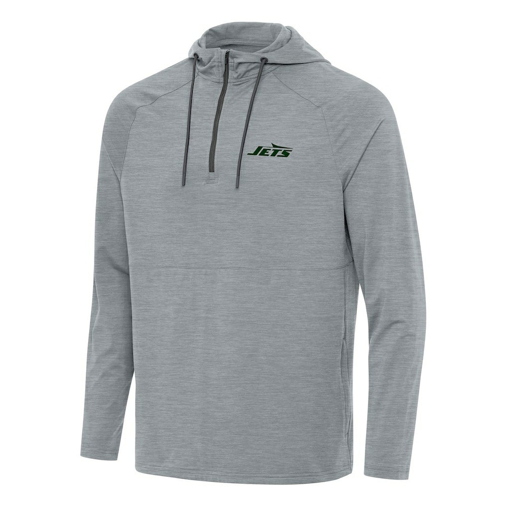 New York Jets Antigua Spikes Quarter-Zip Pullover Hoodie Heather Gray - NFL