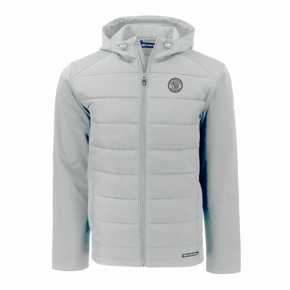 Milwaukee Brewers Cutter & Buck Evoke Hybrid Eco Softshell Recycled Full-Zip Hooded Jacket Lifestyle