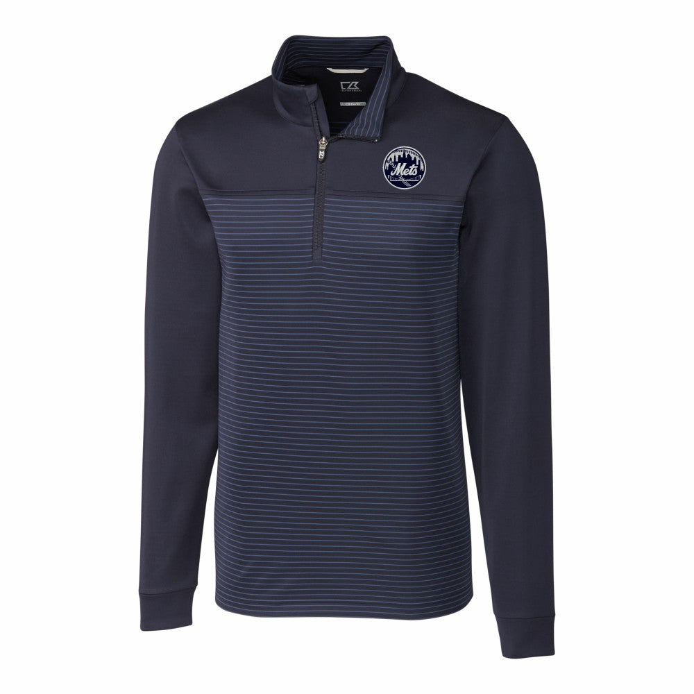 New York Mets Cutter & Buck Traverse Eco Stripe Tri-Blend DryTec Quarter-Zip Jacket Sale