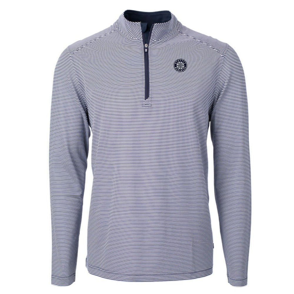 Seattle Mariners Cutter & Buck Virtue Eco Pique Micro Stripe Quarter-Zip Jacket Lifestyle