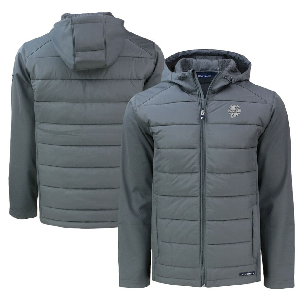New York Yankees Cutter & Buck Big & Tall Evoke Hybrid Eco Softshell Recycled Full-Zip Hooded PrimaLoft Jacket Lifestyle