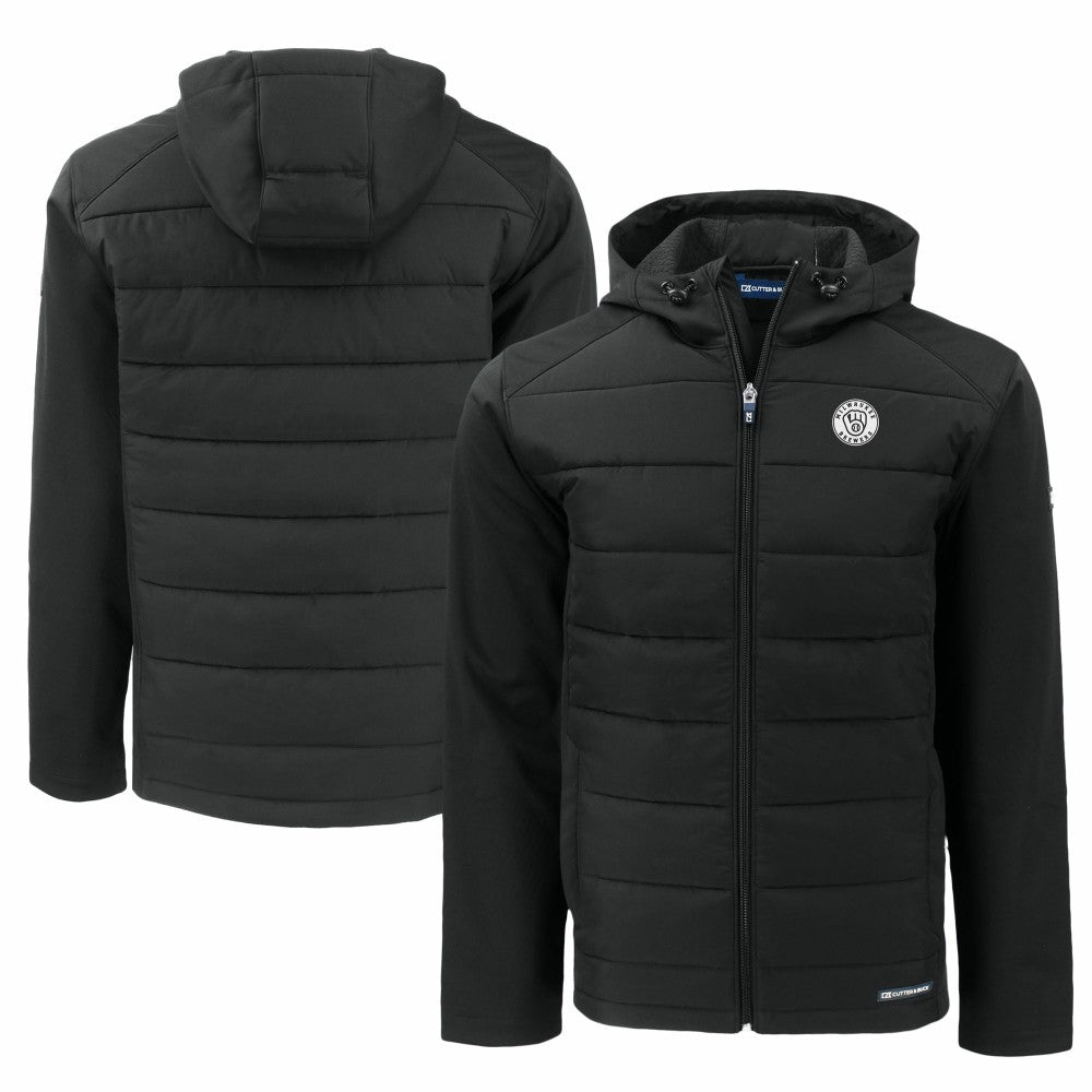 Milwaukee Brewers Cutter & Buck Big & Tall Evoke Hybrid Eco Softshell Recycled Full-Zip Hooded PrimaLoft Jacket discount