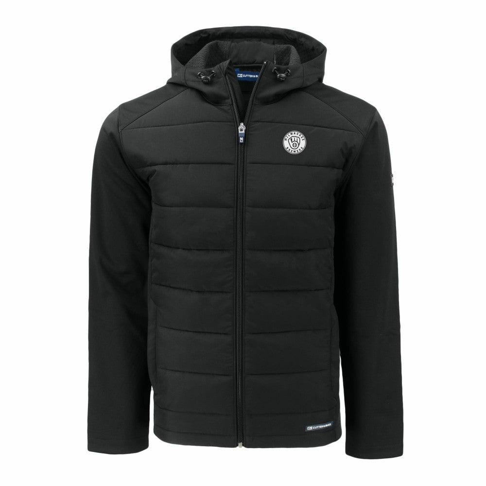 Milwaukee Brewers Cutter & Buck Big & Tall Evoke Hybrid Eco Softshell Recycled Full-Zip Hooded PrimaLoft Jacket discount