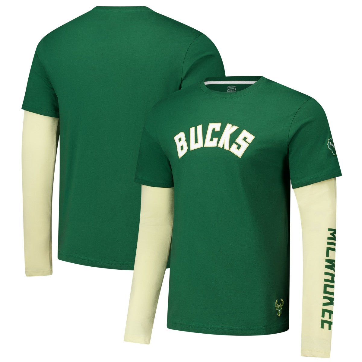 NBA - Milwaukee Bucks Stadium Essentials Unisex Spectator Twofer Long Sleeve T-Shirt - Hunter Green