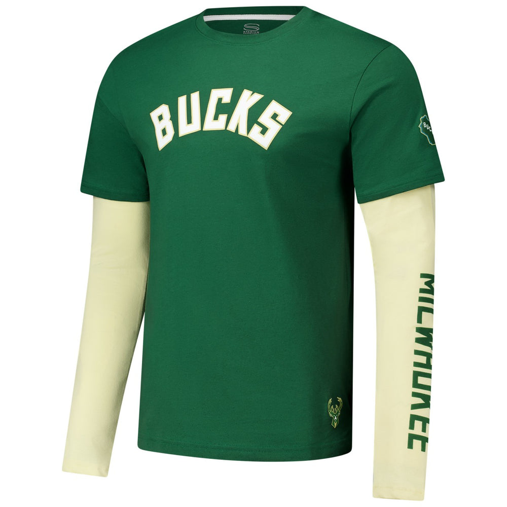 NBA - Milwaukee Bucks Stadium Essentials Unisex Spectator Twofer Long Sleeve T-Shirt - Hunter Green