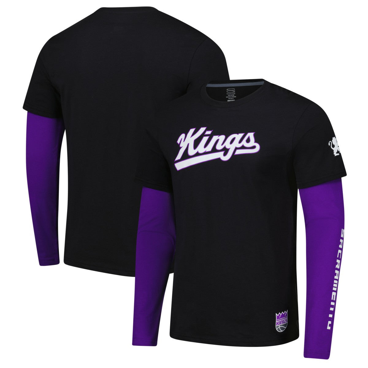 NBA - Sacramento Kings Stadium Essentials Unisex Spectator 2fer Long Sleeve T-Shirt - Black