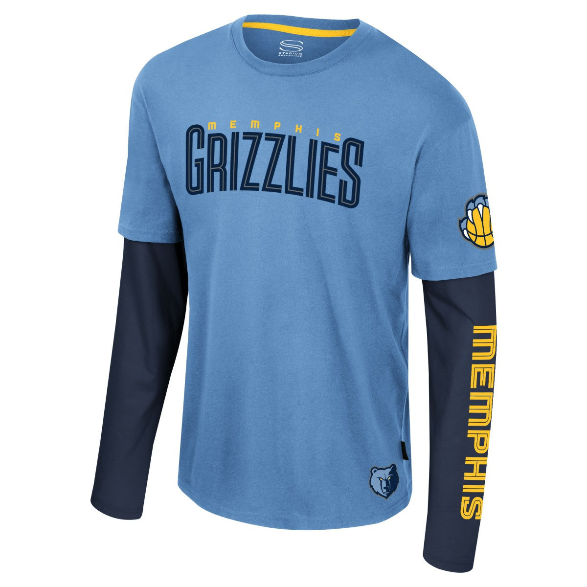 NBA - Memphis Grizzlies Stadium Essentials Unisex Spectator 2fer Long Sleeve T-Shirt - Light Blue