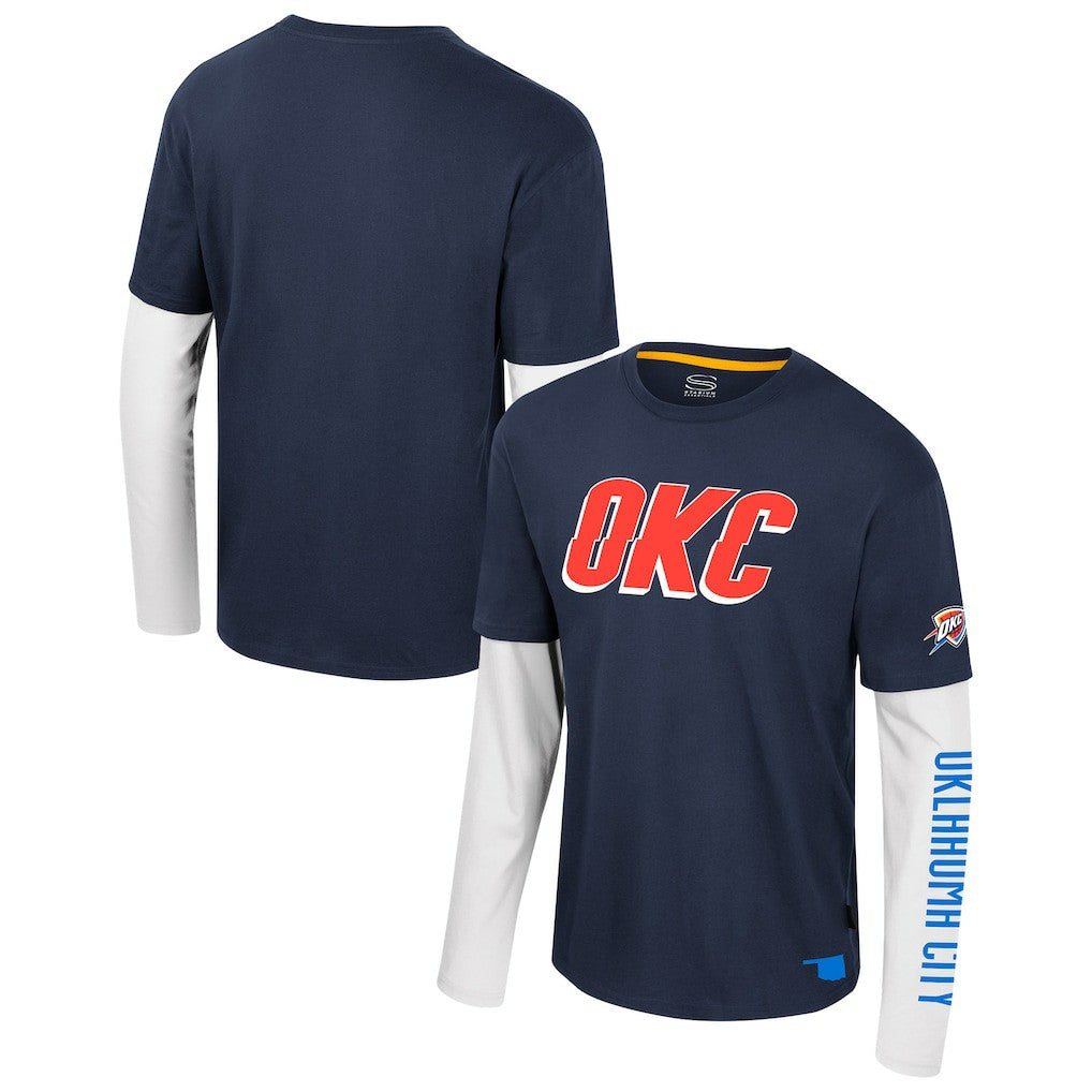NBA - Oklahoma City Thunder Stadium Essentials Unisex Spectator 2fer Long Sleeve T-Shirt - Navy