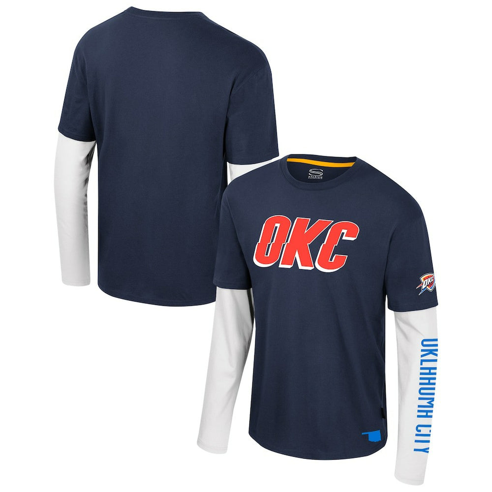 NBA - Oklahoma City Thunder Stadium Essentials Unisex Spectator 2fer Long Sleeve T-Shirt - Navy