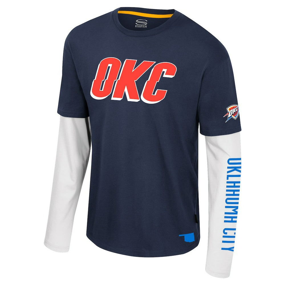 NBA - Oklahoma City Thunder Stadium Essentials Unisex Spectator 2fer Long Sleeve T-Shirt - Navy