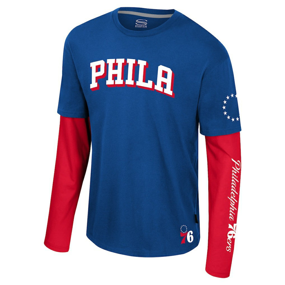 NBA - Philadelphia 76ers Stadium Essentials Unisex Spectator 2fer Long Sleeve T-Shirt - Royal