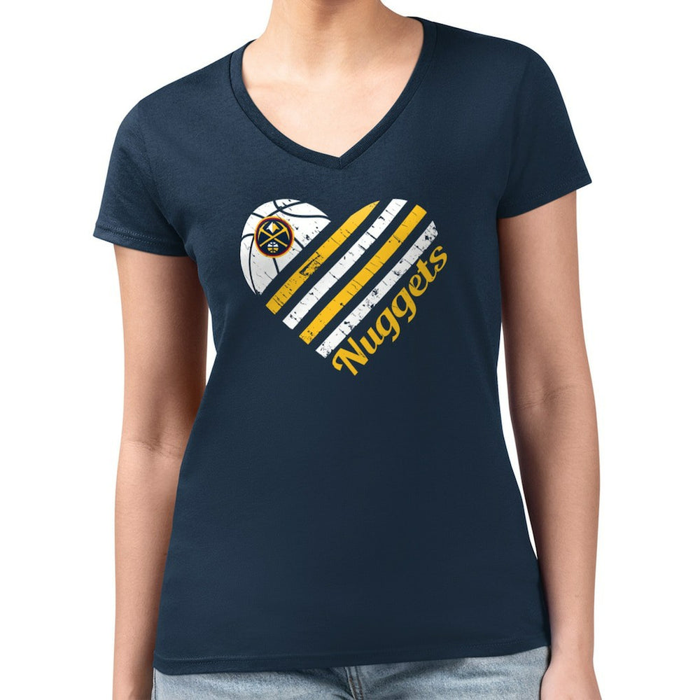 NBA - Denver Nuggets G-III 4Her by Carl Banks Women's Super-Slim Fit Lightweight Heart Team V-Neck T-Shirt - Navy