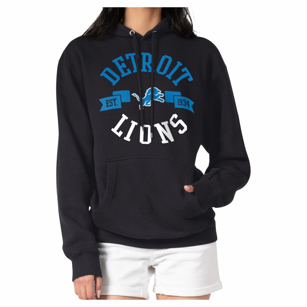 Detroit Lions G-III 4Her by Carl Banks Women's Round Team Logo Fleece Tri-Blend Pullover Hoodie Black - NFL
