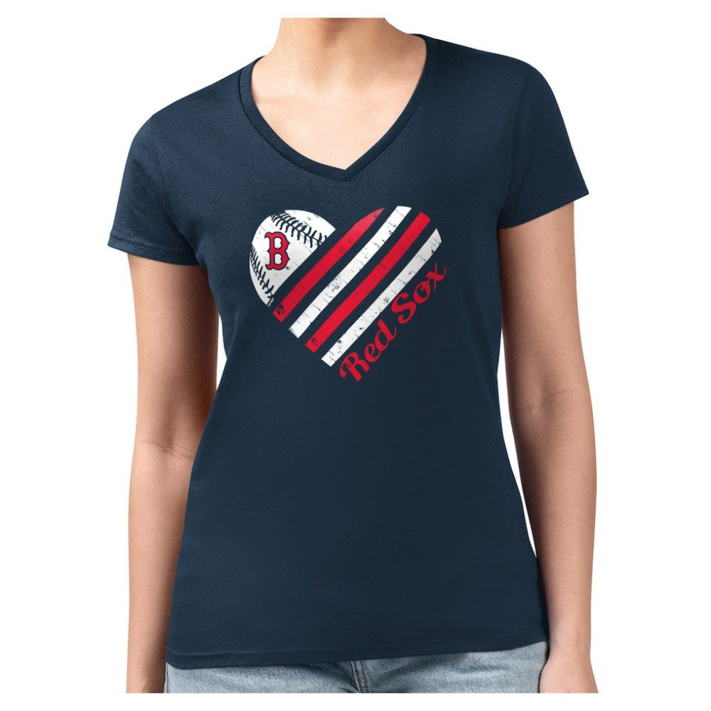 Boston Red Sox G-III 4Her by Carl Banks Women's Super-Slim Fit Lightweight Heart V-Neck T-Shirt Clearance