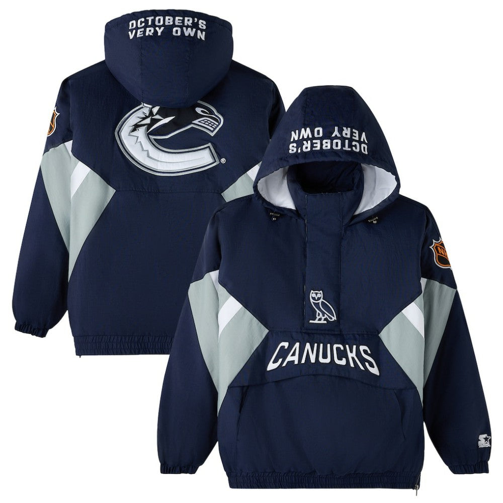 Vancouver Canucks - OVO x Starter Half-Zip Hooded Jacket Blue