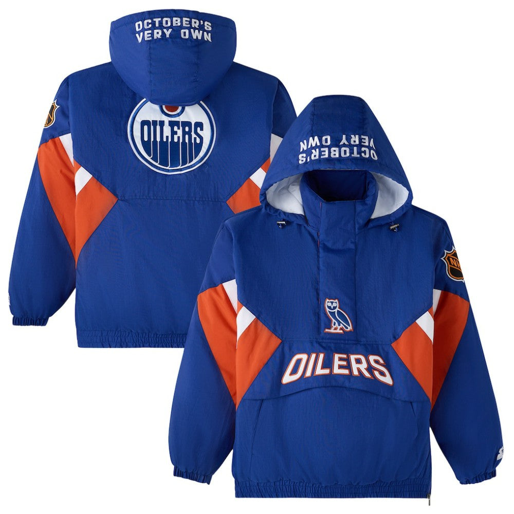 Edmonton Oilers - OVO x Starter Half-Zip Hooded Jacket Royal