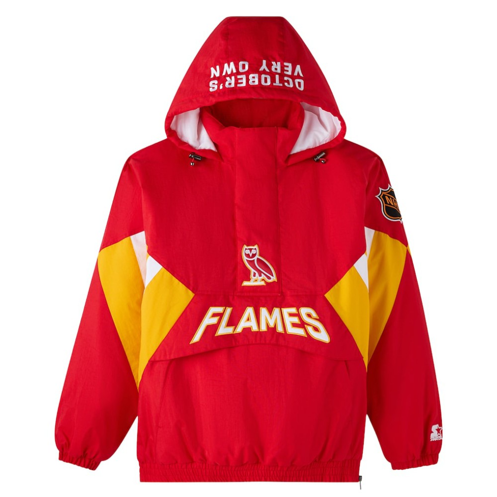 Calgary Flames - OVO x Starter Half-Zip Hooded Jacket Red