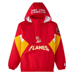 Calgary Flames - OVO x Starter Half-Zip Hooded Jacket Red