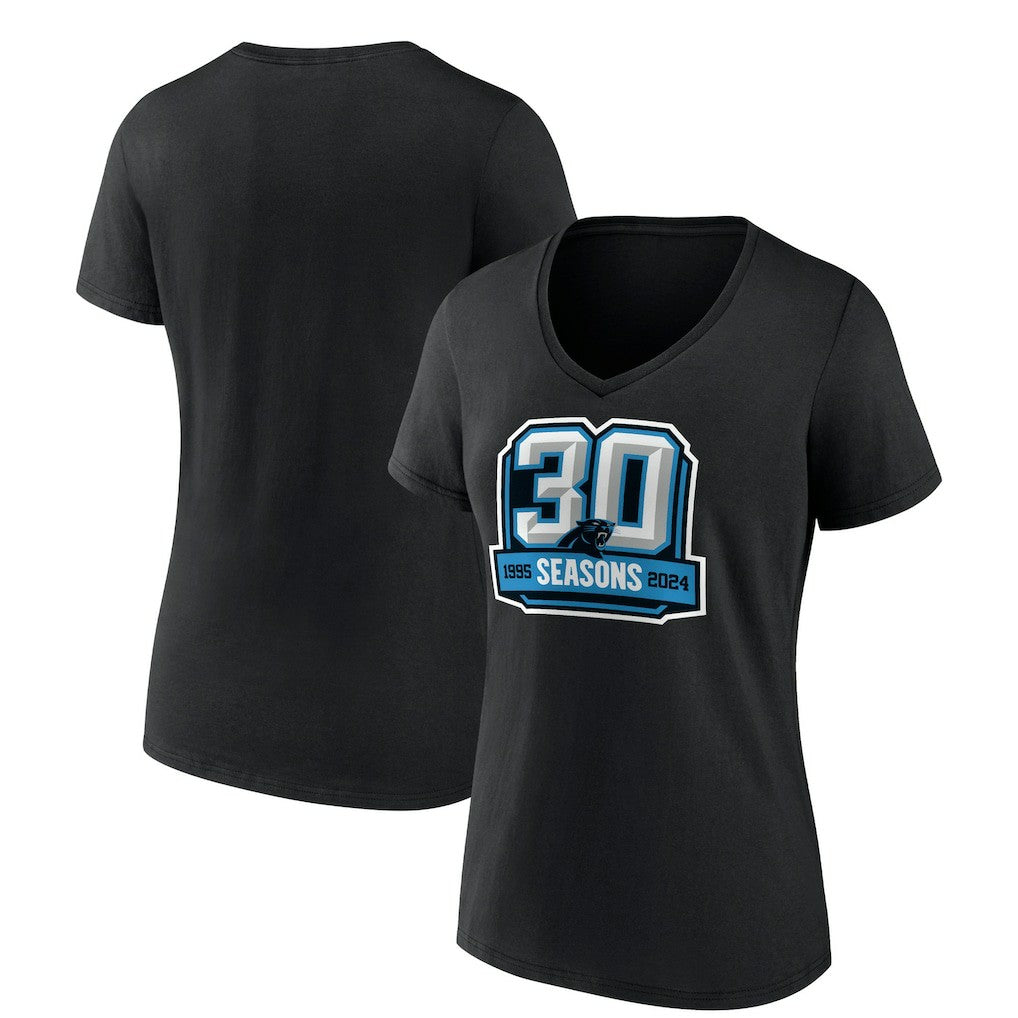 Carolina Panthers Women's 30th Anniversary V-Neck T-Shirt Black - NFL