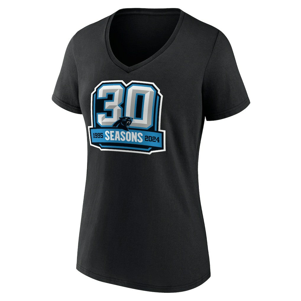 Carolina Panthers Women's 30th Anniversary V-Neck T-Shirt Black - NFL