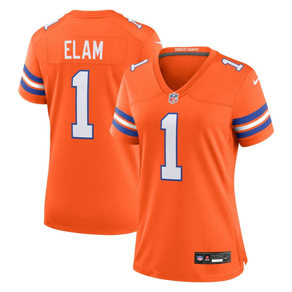 Jason Elam Denver Broncos Women's Mile High Collection 1977 Throwback Retired Player Game Jersey Orange - Nike