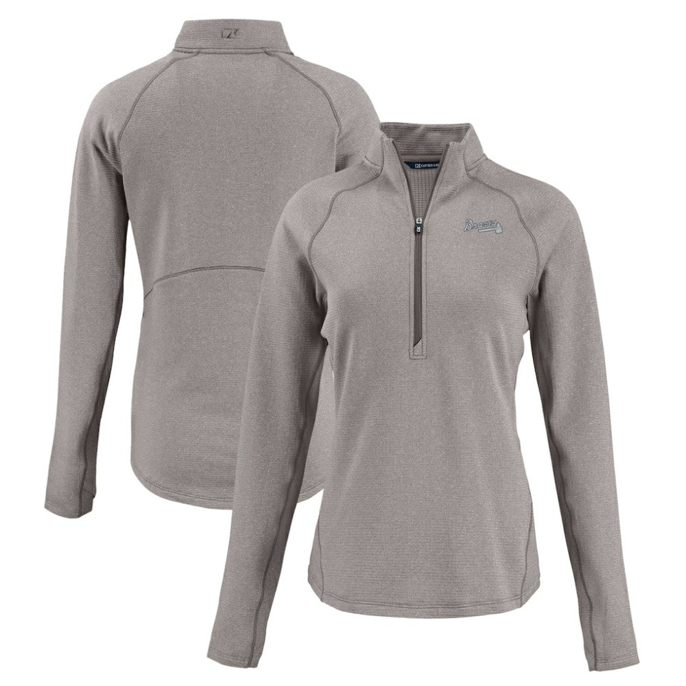 Atlanta Braves Cutter & Buck Women's Peshastin Eco Fleece Recycled Raglan Half-Zip Top Clearance