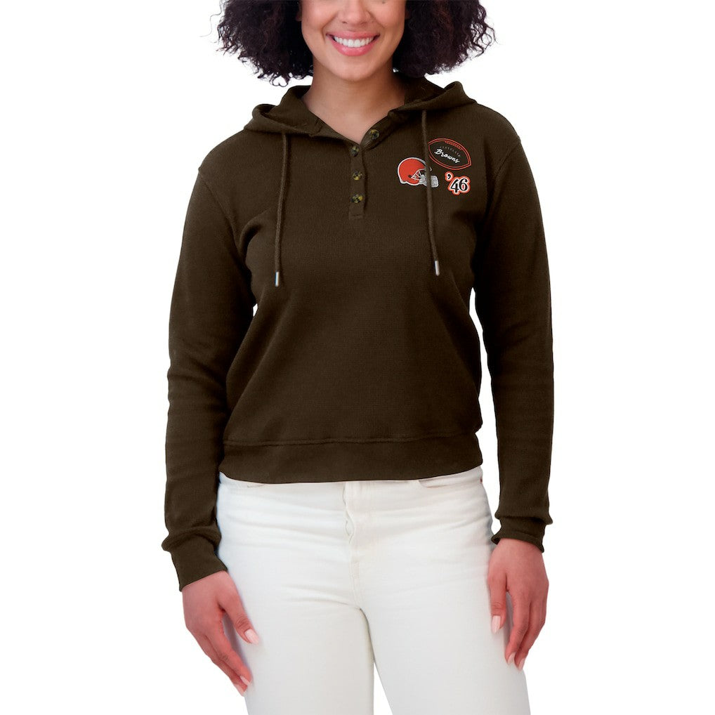 Cleveland Browns WEAR by Erin Andrews Women's Plus Size Waffle Hoodie Pullover Top Brown - NFL