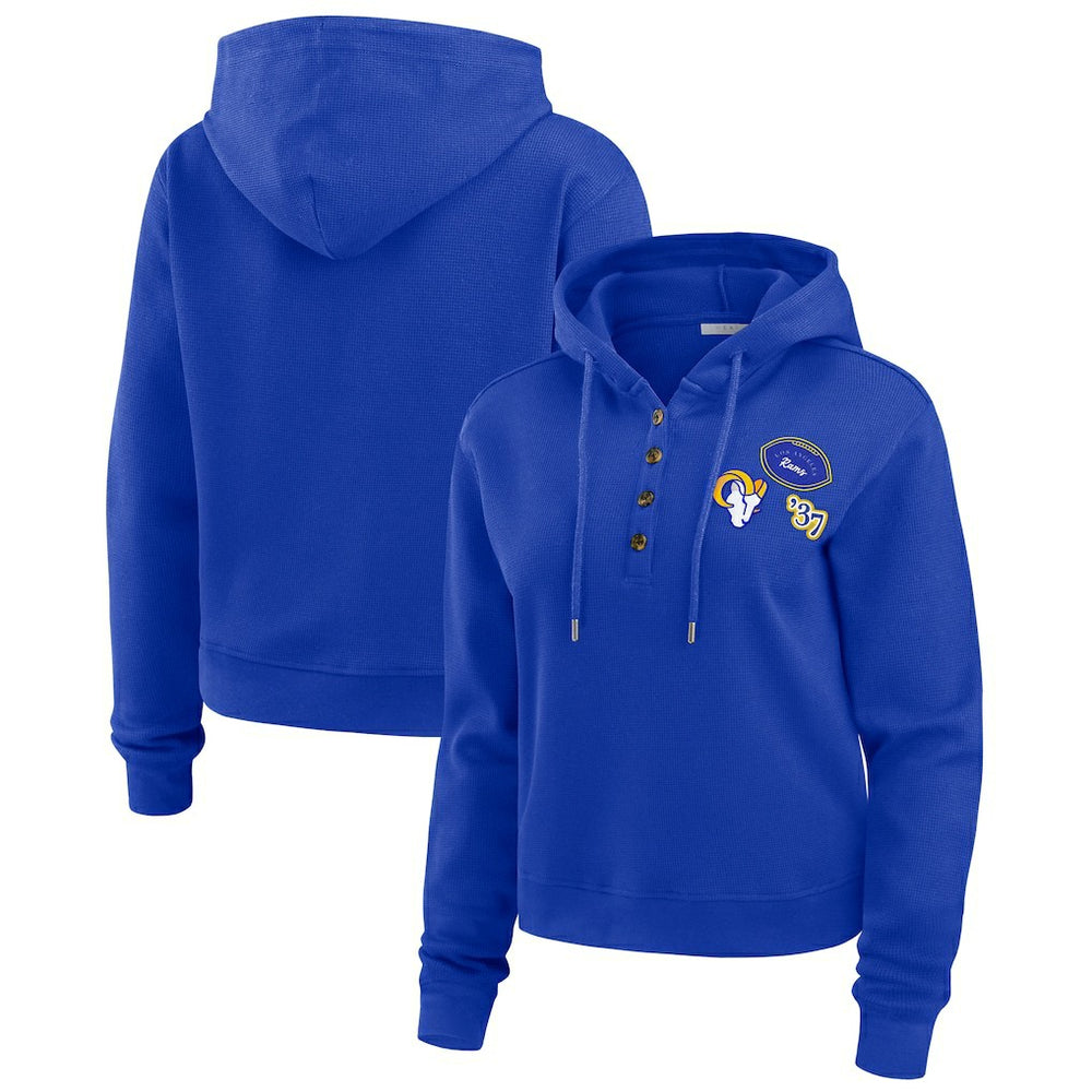 Los Angeles Rams WEAR by Erin Andrews Women's Plus Size Waffle Hoodie Pullover Top Royal - NFL